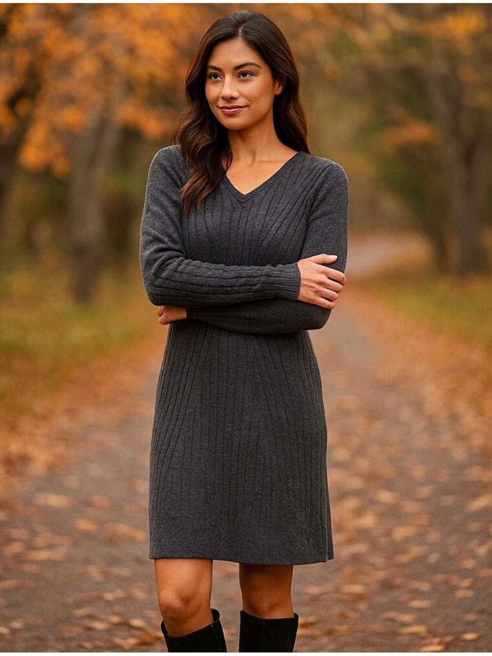 NWT aventura Wool & Cashmere Blend V-neck Sweater Dress in Ash Gray